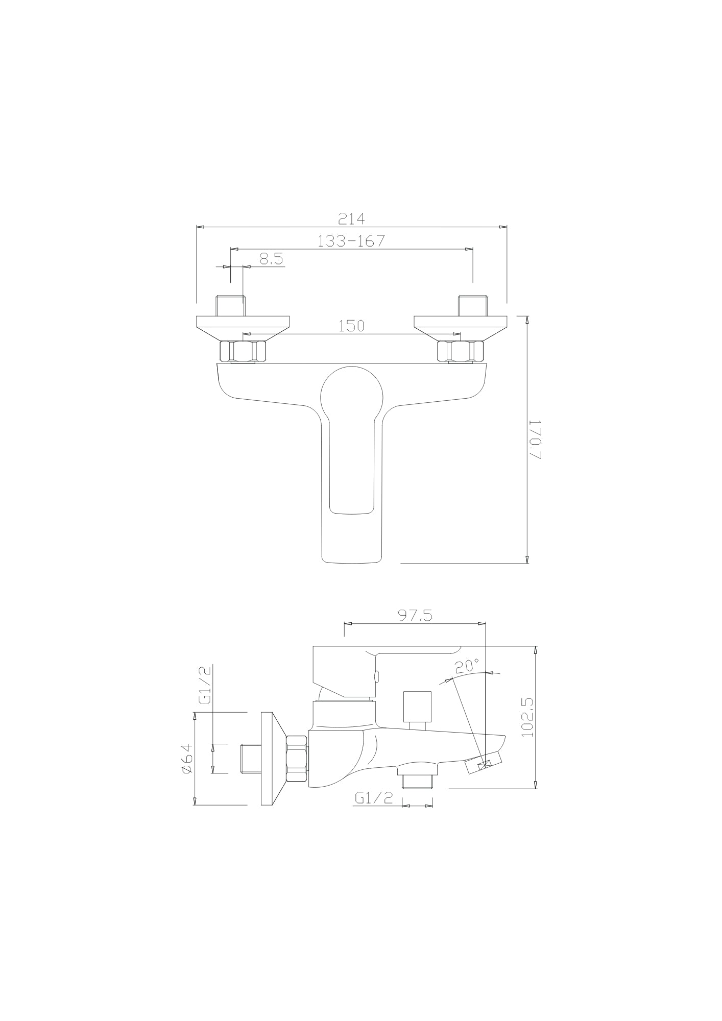 External single-lever bath mixer with 150 cm flexible shower and support COD: VSCTRG200400
