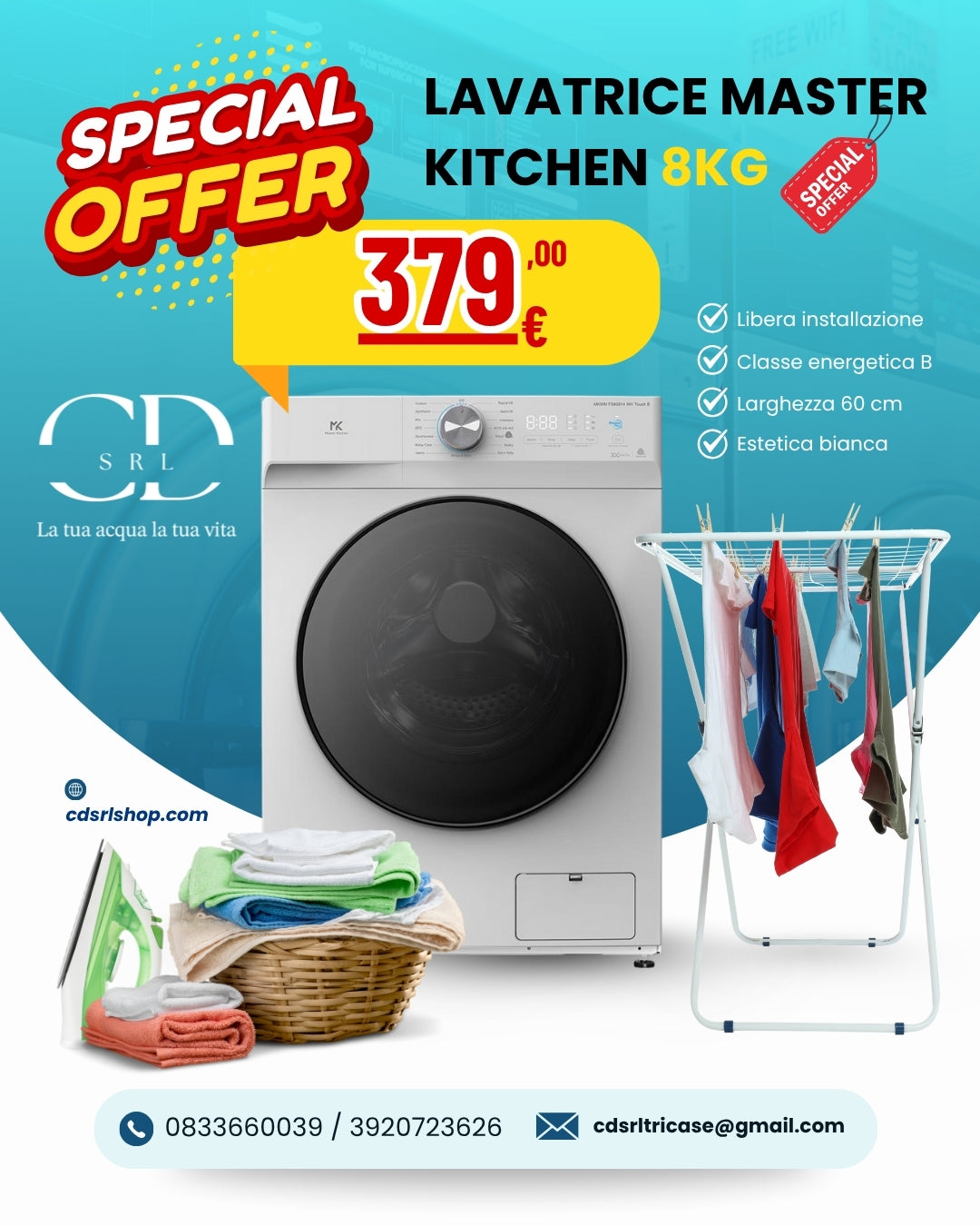 MKWM FS601814 S INV Touch B - LAVATRICE 8 KG CLASSE B 15 PROGRAMMI HYGIENE BIANCA COD:CD-MKWMFS601814S