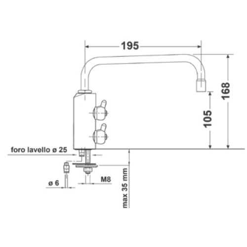 Rubinetto di prelievo 2 vie Sottofinestra per depuratori 6mm. Cromo COD: CD-10002014CSG