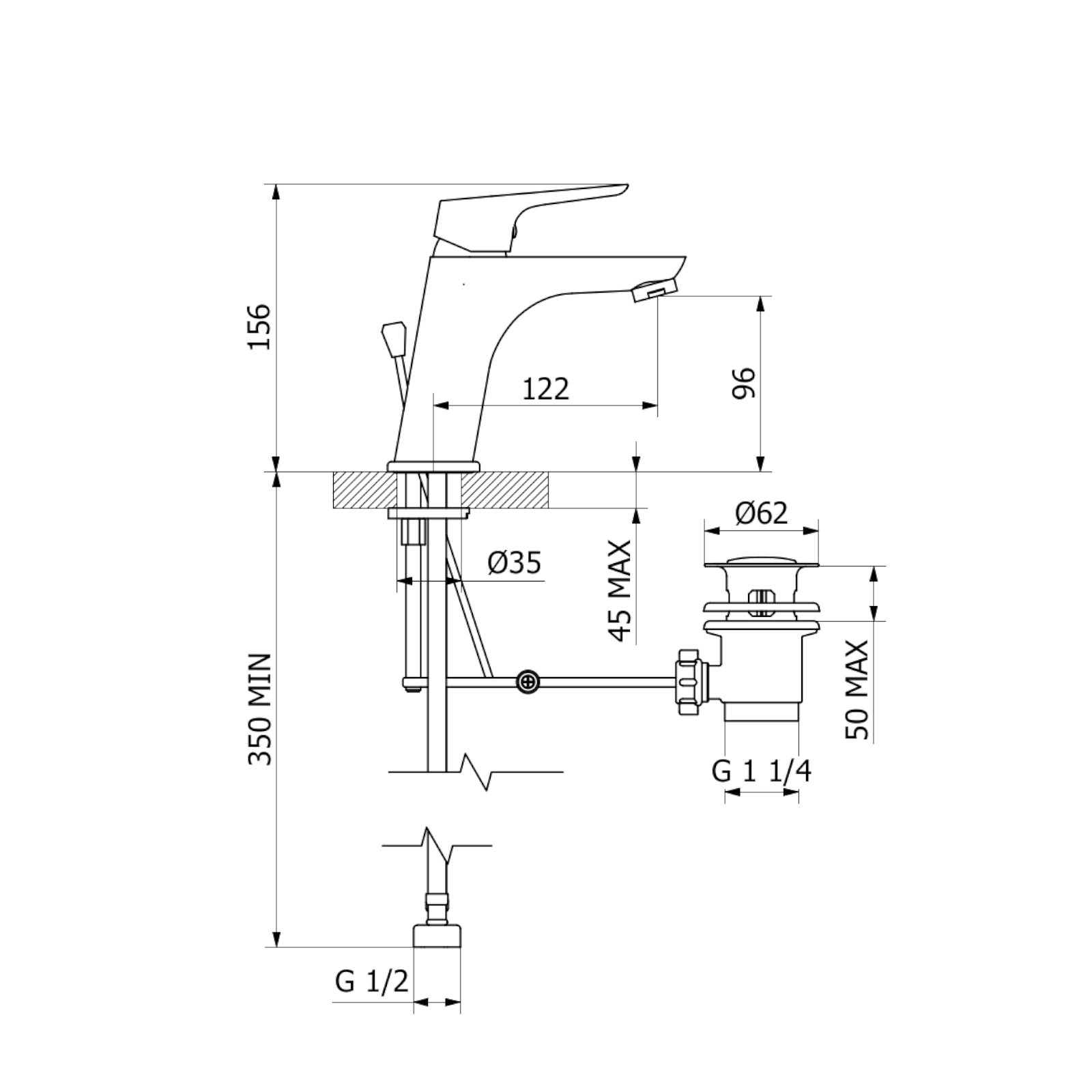 Miscelatore lavabo cromo con scarico tradizionale COD:CD-ZN2002B