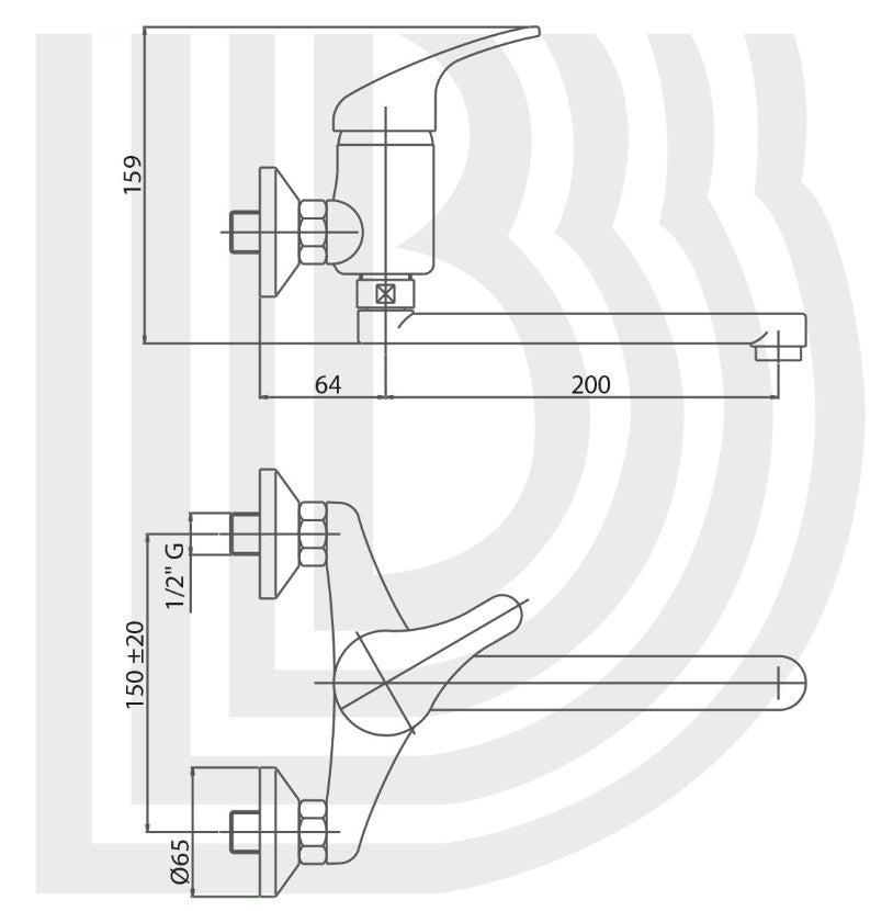 Miscelatore monocomando lavello a parete con bocca girevole cm 20 COD-CD:LVPSTR200600B