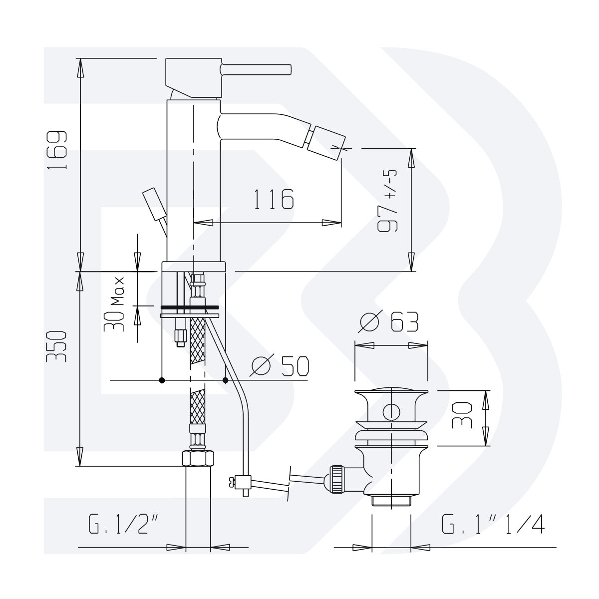 Miscelatore monocomando bidet con scarico - 1” 1/4” COD:CD-MIN2003B