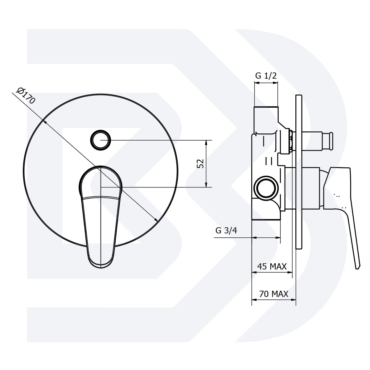 Miscelatore monocomando incasso doccia con deviatore 2 vie automatico COD:CD-DTRG2010B