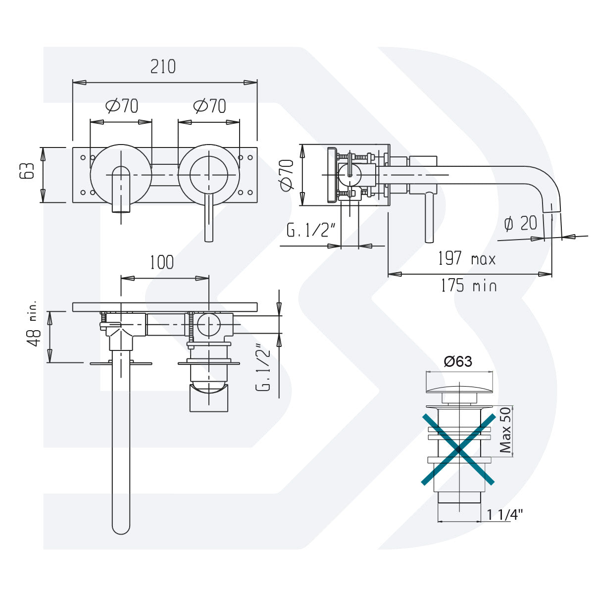 Miscelatore monocomando lavabo da incasso senza scarico  COD:CD-TRG2300B