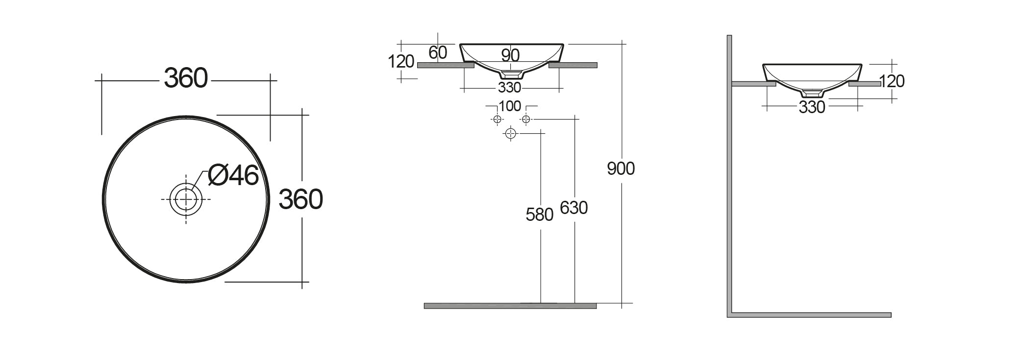 LAVABO AD INCASSO TONDO SENZA FORO VARIANT 36 X 36 CM COD-CD:185-RNSTD