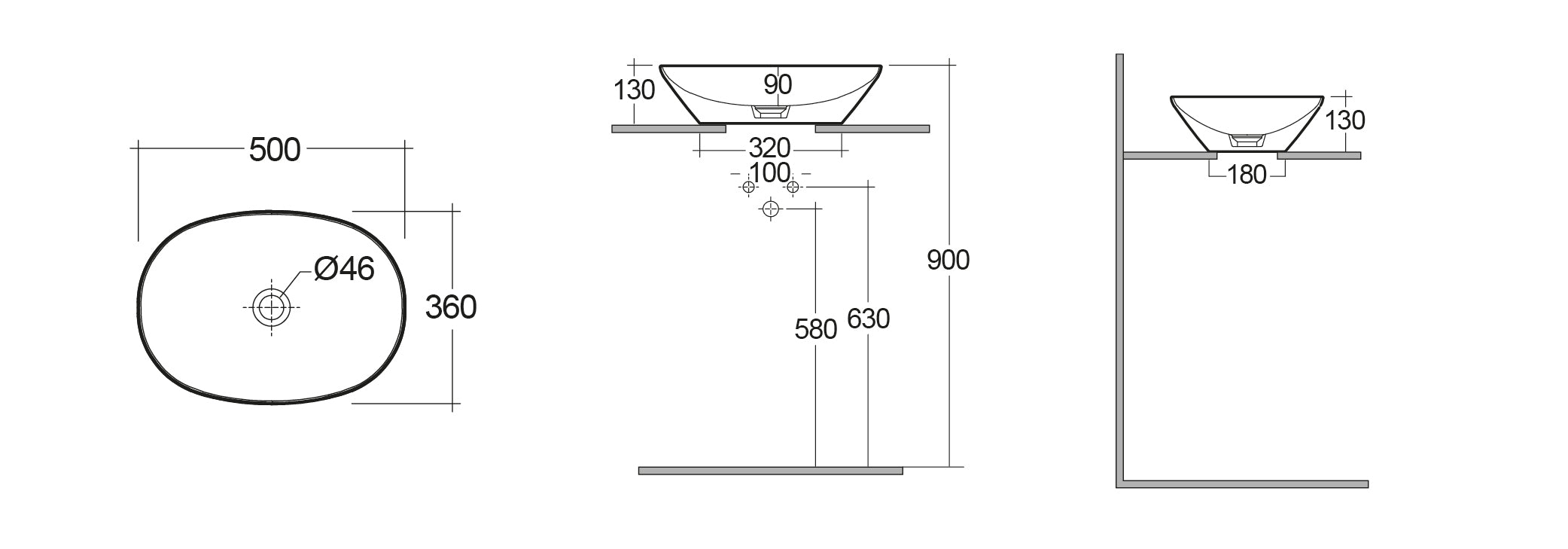 LAVABO DA APPOGGIO OVALE (SENZA FORO) VARIANT 50X36 CM COD-CD:185-RNAOD