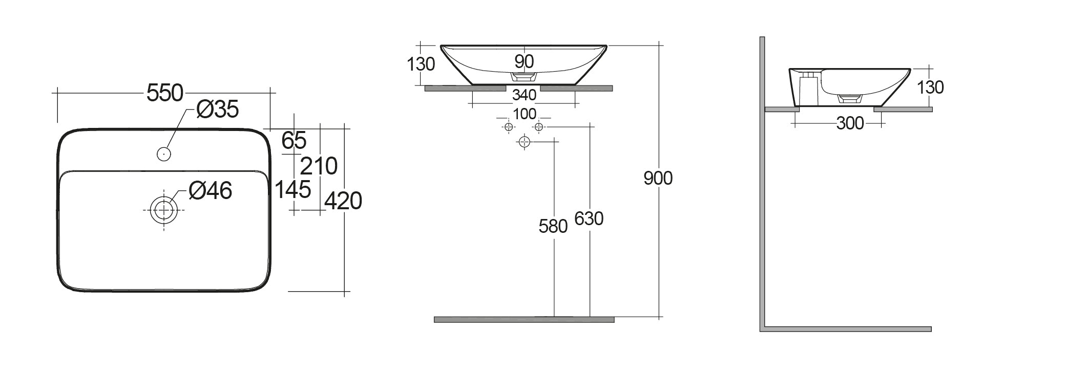 LAVABO DA APPOGGIO RETTANGOLARE (MONOFORO) VARIANT 55X42CM CM COD-CD:185-RNARFD