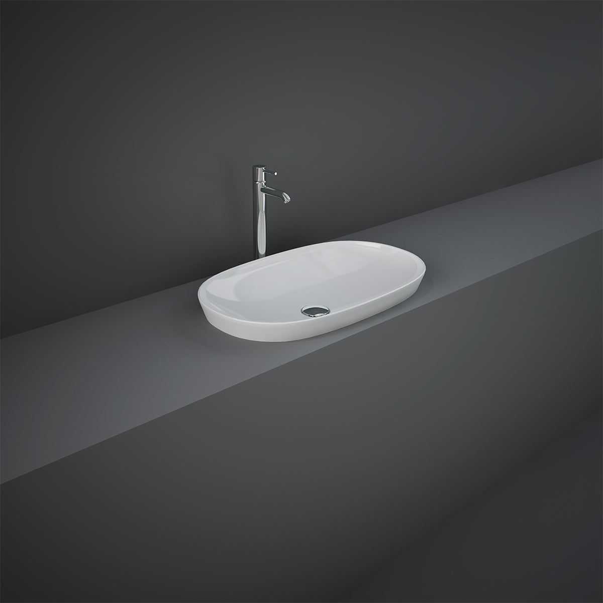 LAVABO AD INCASSO OVALE ALLUNGATO SENZA FORO VARIANT 60 X 36 CM COD-CD:185-RNSLD