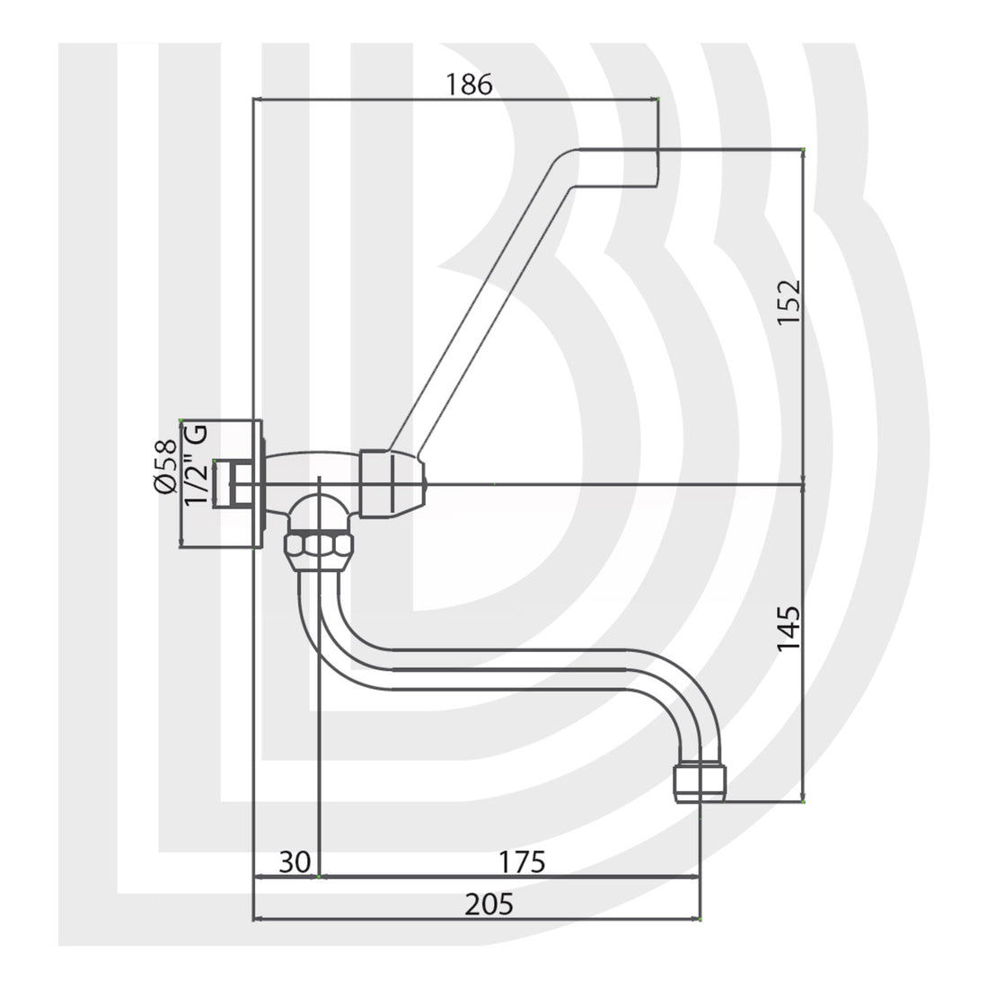 Rubinetto a snodo 1/2 con canna a "S" Ø 18-180mm con leva sanitaria COD:CD-7600B