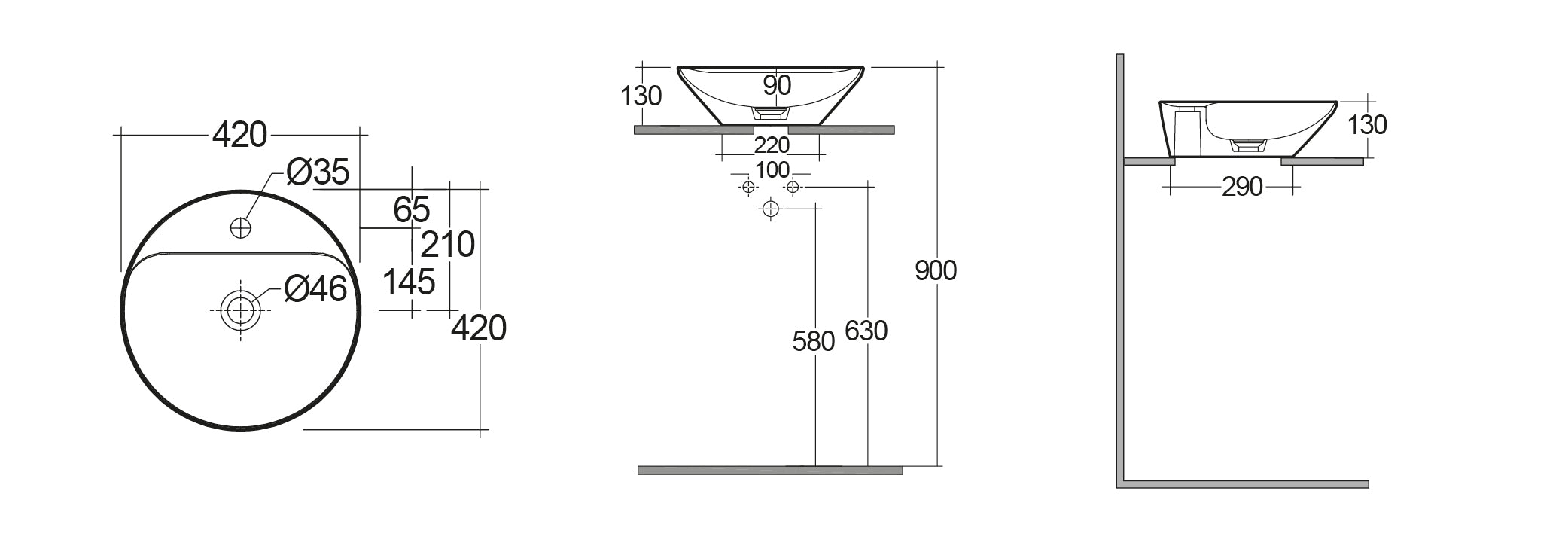 LAVABO DA APPOGGIO TONDO (MONOFORO) VARIANT 42X42 CM COD-CD:185-RNATFD
