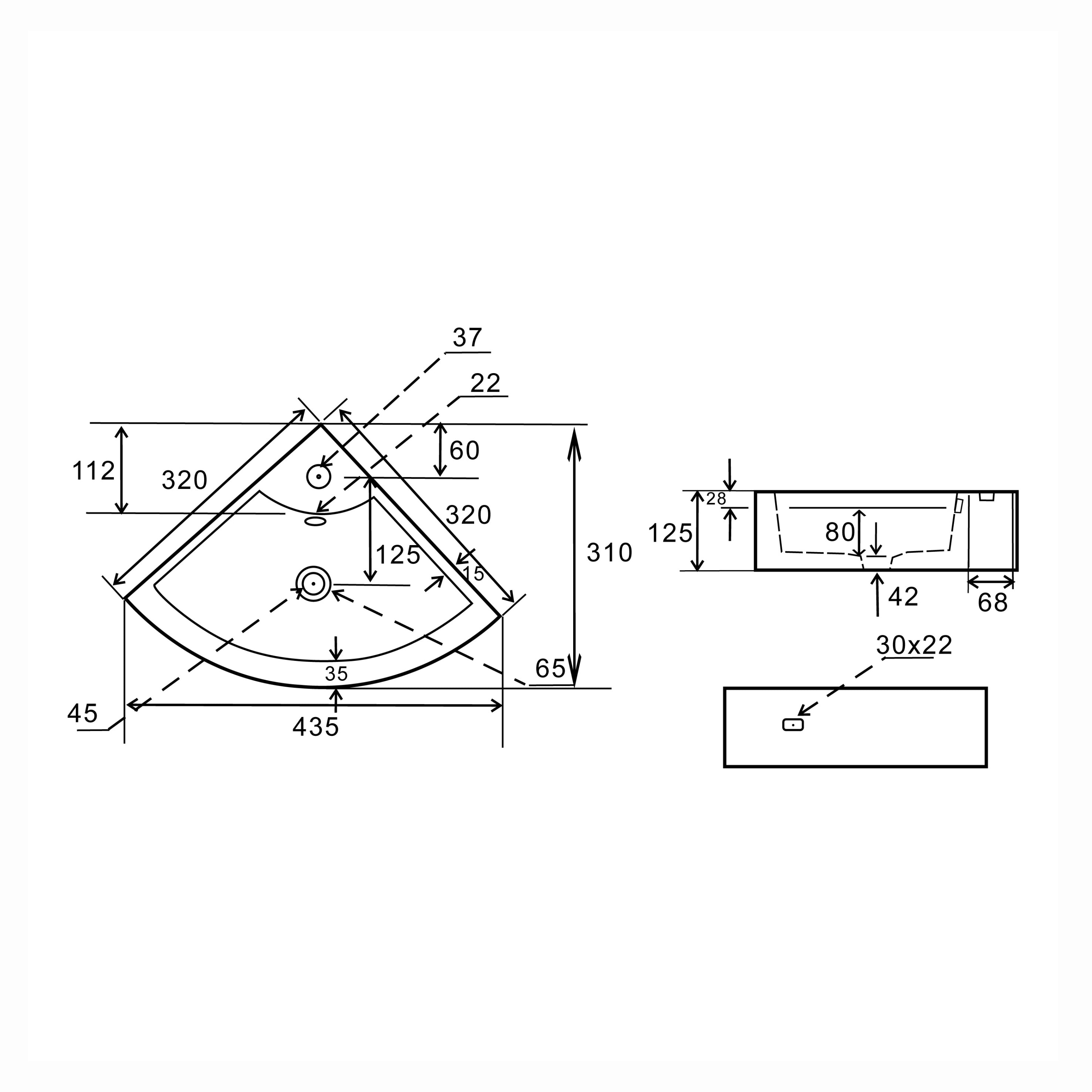 LAVABO AD ANGOLO MOD. LN59 CM 43,5 X 31 185-LN59D