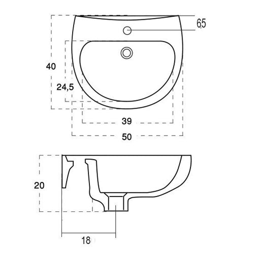 LAVABO A PARETE CM 40 x 50 185-LP80D
