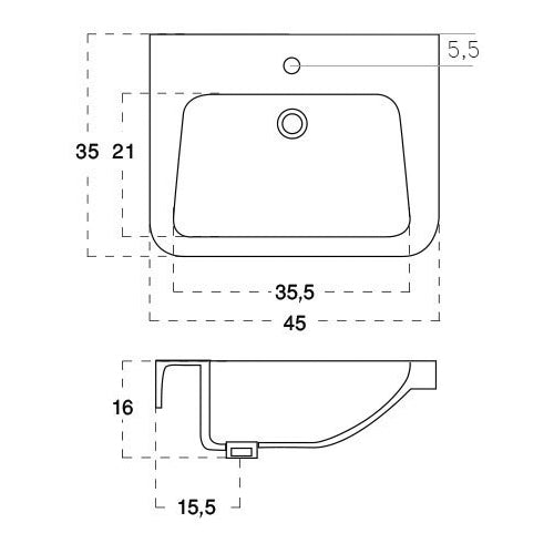 LAVABO A PARETE QUADRO CM 36 x 45 185-LP83D