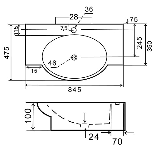 LAVABO A PARETE MOD. LP962 CM 84.5 x 47.5 185-LP962D