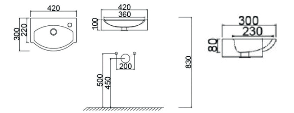 LAVABO A PARETE MOD. LP96 CM 41X30 185-LP96D