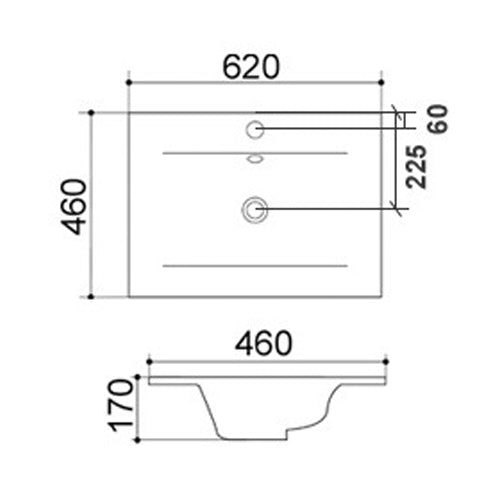 LAVABO SOPRAPIANO CON FORO RUBINETTO CM 62X46 185-LS67D