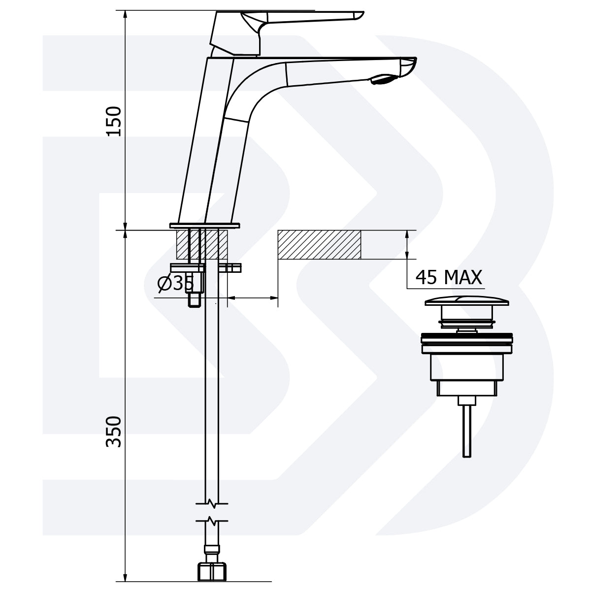 Miscelatore monocomando lavabo con scarico - 1” 1/4” clic-clac COD:CD-SK2002B