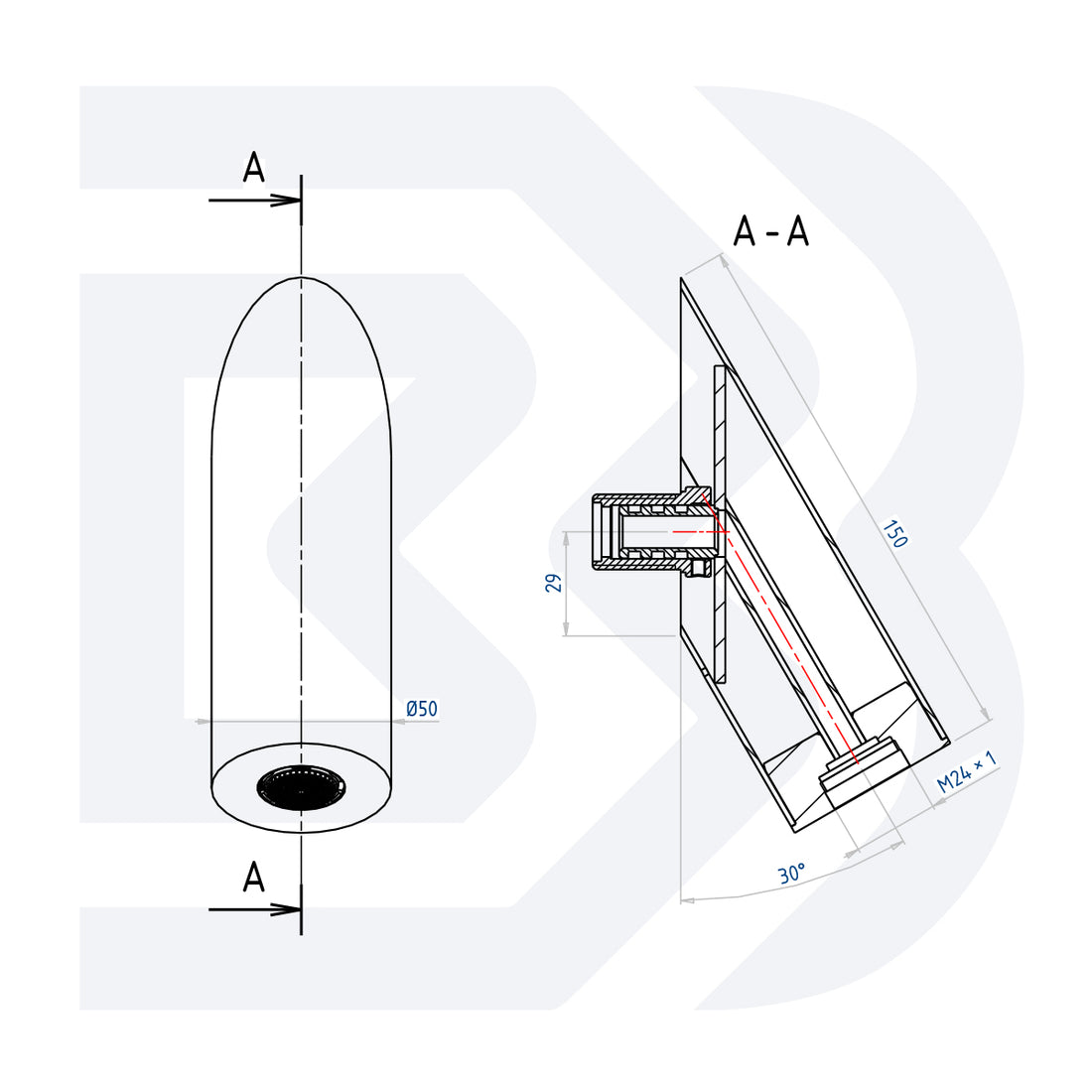 Soffione cilindrico a parete ø 50 con aeratore pioggia COD:CD-ST292000B