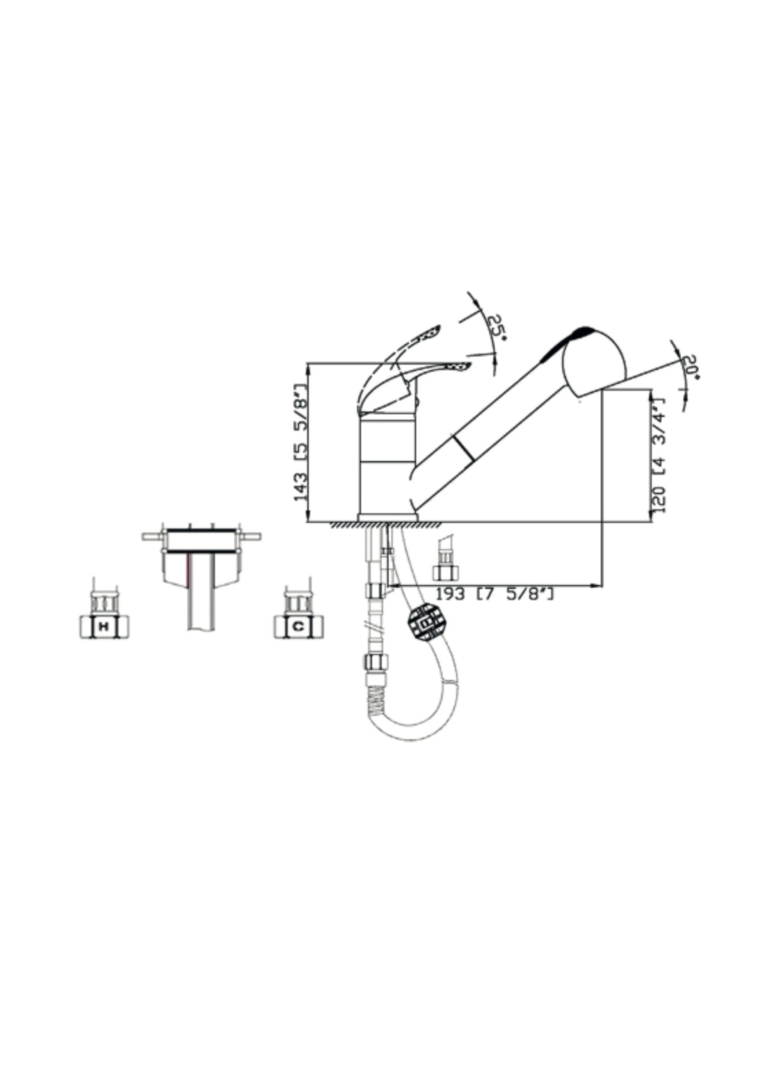 MONOCOMANDO LAVELLO DOCCETTA ESTRAIBILE 900 COD:CD-01642C