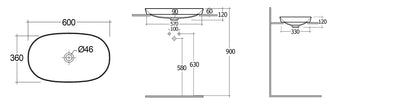 LAVABO AD INCASSO OVALE ALLUNGATO SENZA FORO VARIANT 60 X 36 CM COD-CD:185-RNSLD