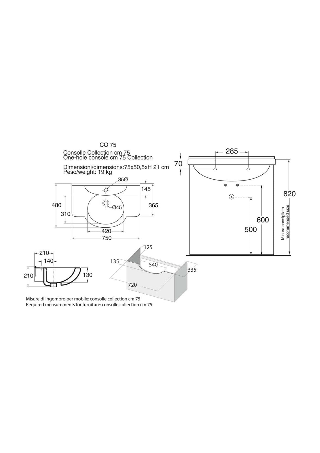 LAVABO CONSOLLE IN CERAMICA  COD:CD-01200C