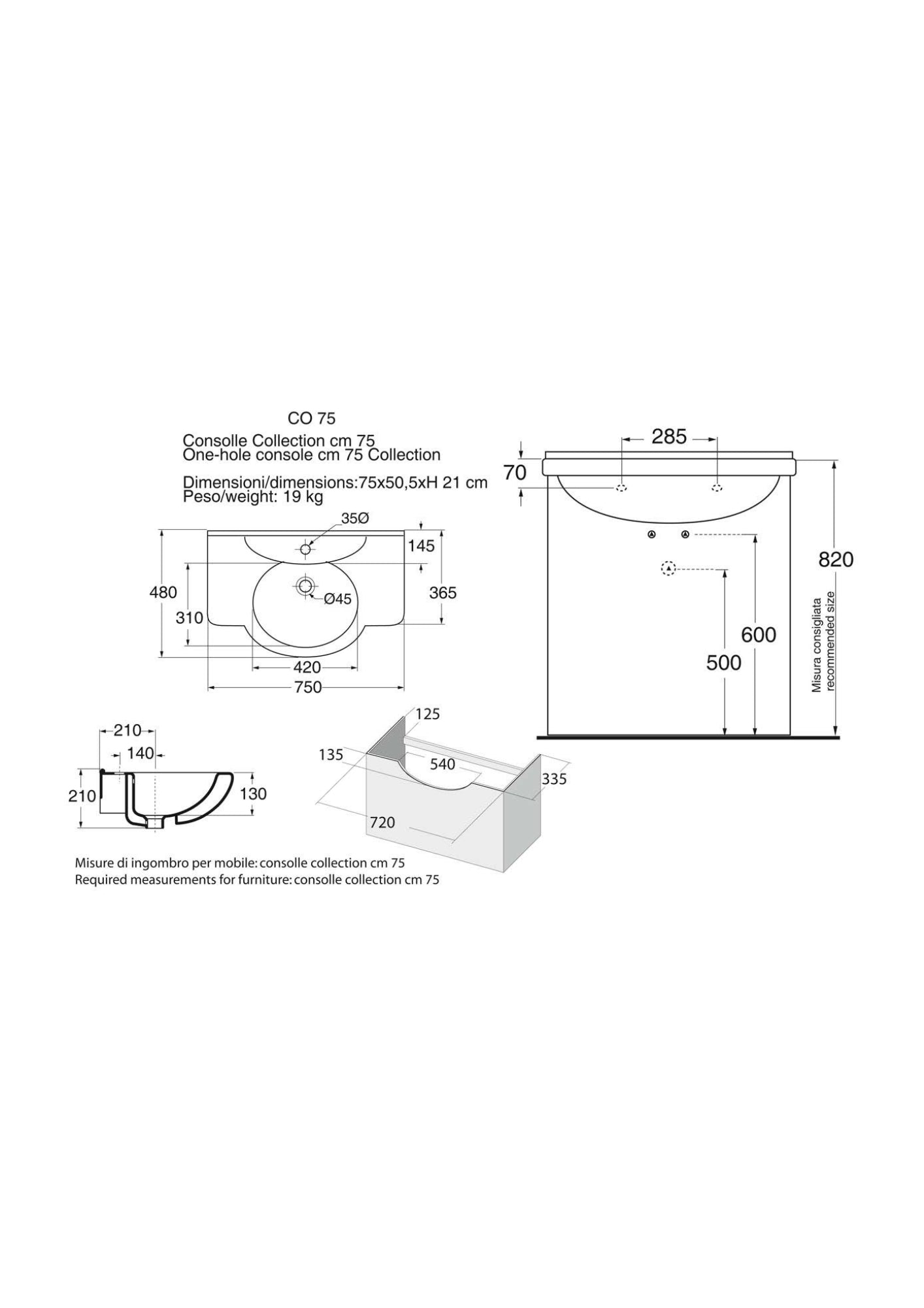 LAVABO CONSOLLE IN CERAMICA  COD:CD-01200C
