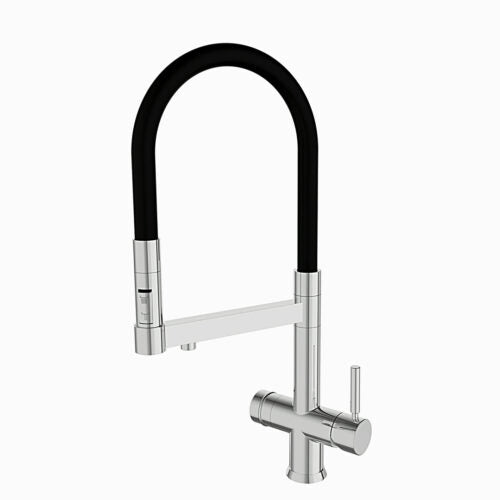 Rubinetto da cucina con Doccetta in gomma senza metalli pesanti 3 vie 3/8” Cromo/Nero COD:CD-10003087CRX