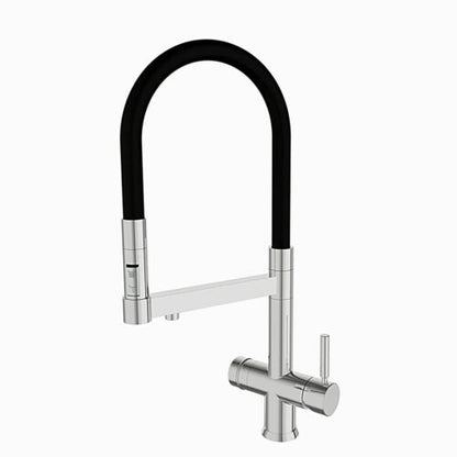 Kitchen Faucet with Heavy Metal Free Rubber Shower Head 3 Way 3/8” Chrome/Black COD: CD - 10003087CRX