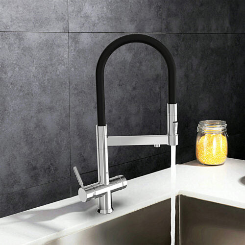 Kitchen Faucet with Heavy Metal Free Rubber Shower Head 3 Way 3/8” Chrome/Black COD: CD - 10003087CRX