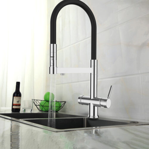 Kitchen Faucet with Heavy Metal Free Rubber Shower Head 3 Way 3/8” Chrome/Black COD: CD - 10003087CRX