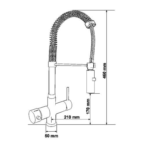 Kitchen Faucet with 5-Way Spring Spray 3/8” Chrome COD:CD-10005019X