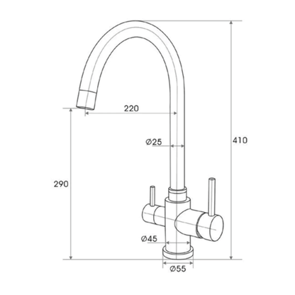 3-way kitchen tap 3/8” Chrome. COD: CD - 10003025CRX