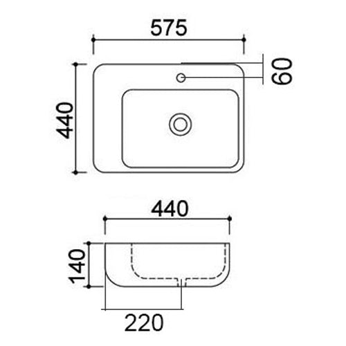 LAVABO DA APPOGGIO MOD. LA44 CM 57.5 X 44 COD:185-LA44D