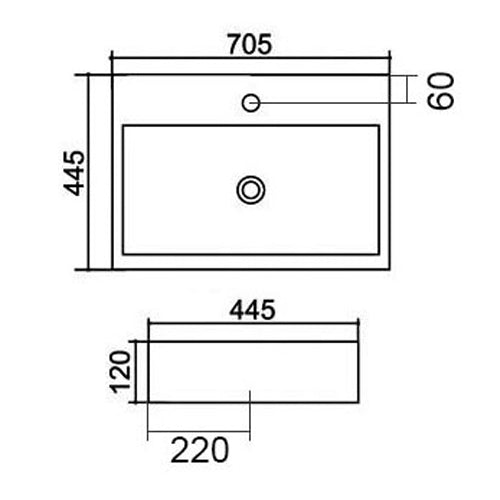 LAVABO DA APPOGGIO MOD. LA46 CM 70.5 X 44.5 COD:185-LA46D