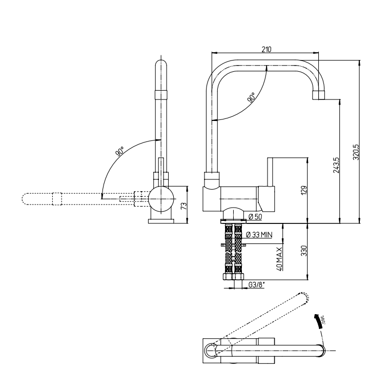 Miscelatore monoforo con canna alta pieghevole sottofinestra COD:CD-58278P
