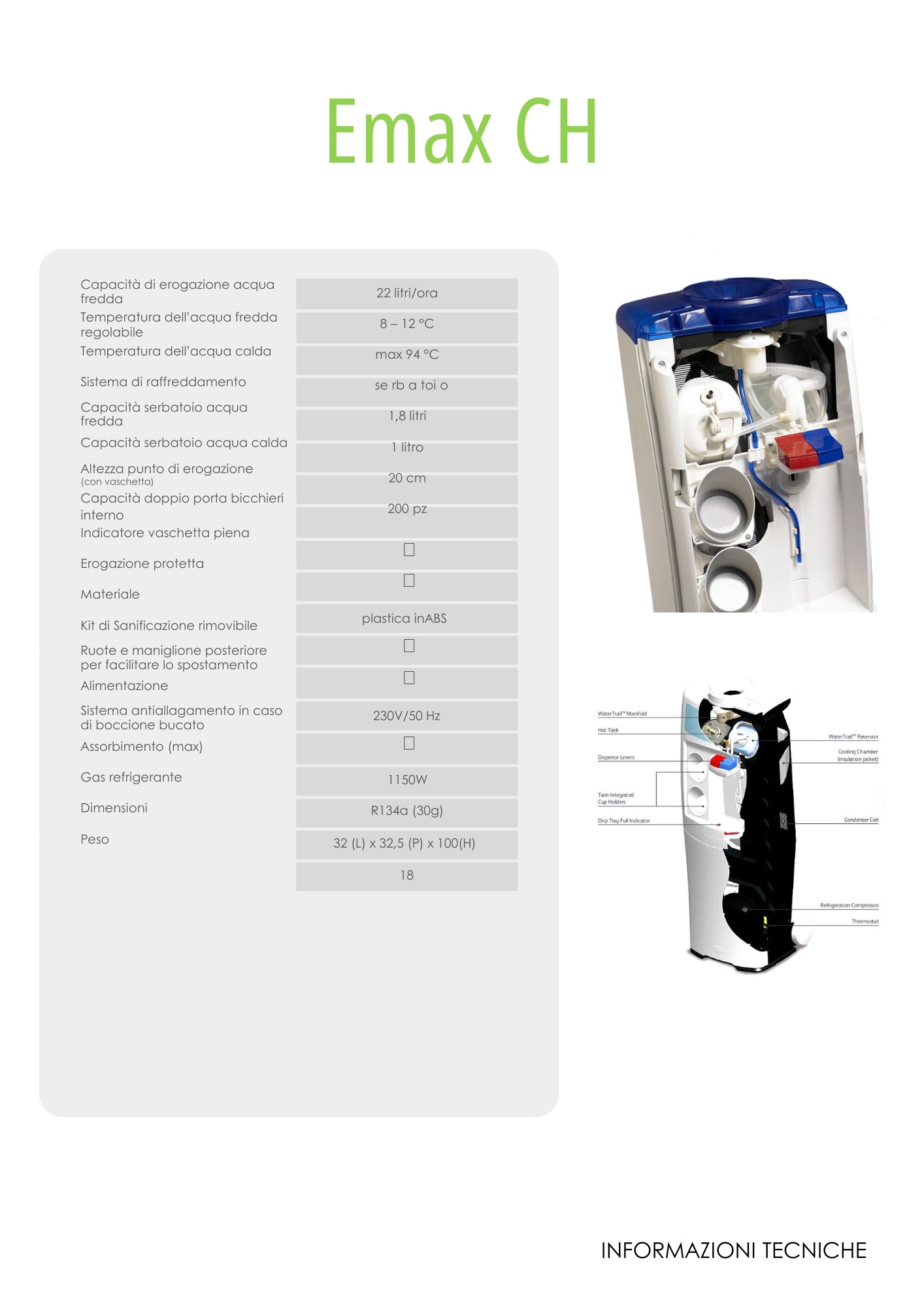 Dispenser acqua in boccioni (naturale calda e naturale fredda) Emax CH COD-CD:001210H