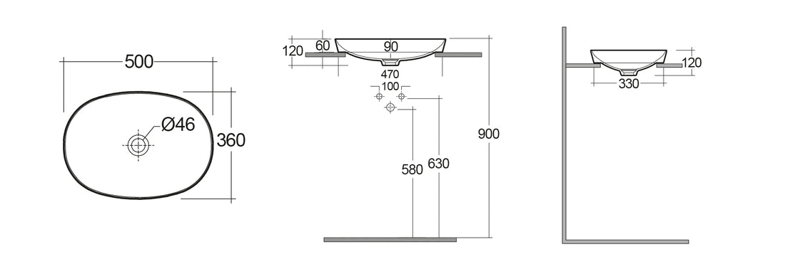 LAVABO AD INCASSO OVALE SENZA FORO VARIANT 50 X 36 CM COD-CD:185-RNSOD