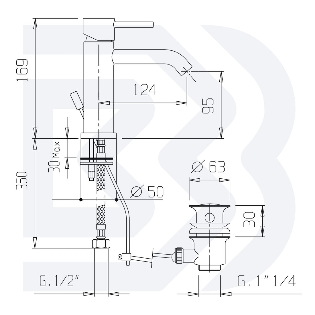 Miscelatore monocomando lavabo con scarico - 1” 1/4” COD:CD-MIN2002B
