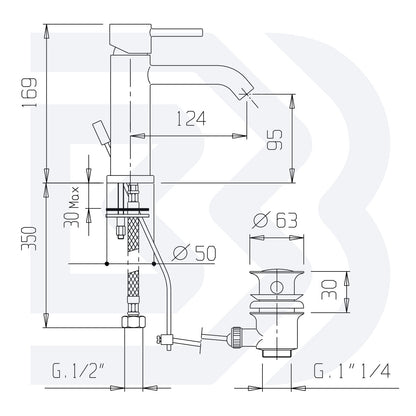 Single lever basin mixer with drain - 1” 1/4” COD: LVBMIN200200