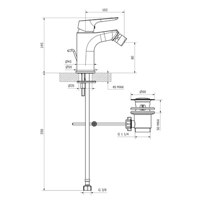 Chrome bidet mixer with traditional drain COD:BIDZEN2003CRM