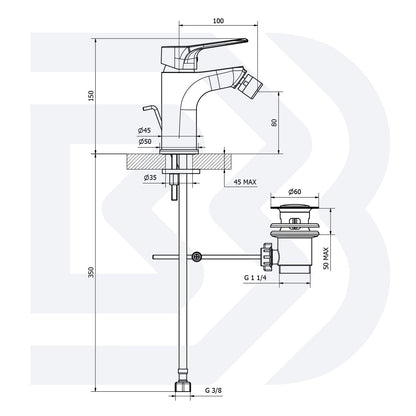 Single lever bidet mixer with drain - 1” 1/4” COD: BIDTRG200300 