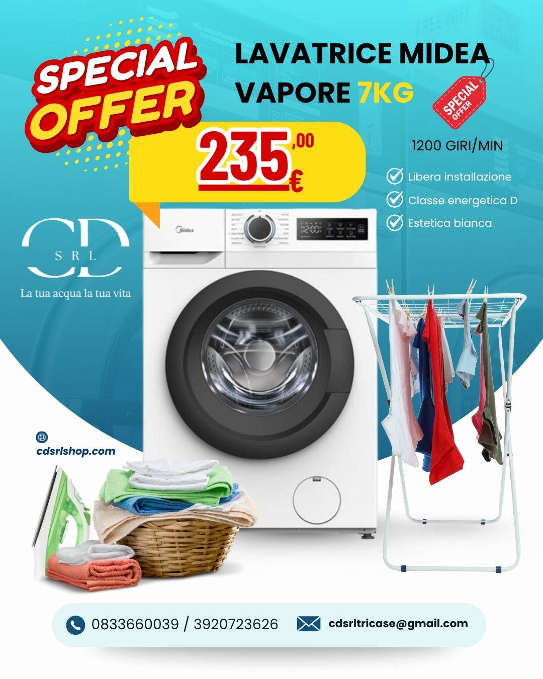 LAVATRICE LUNAR 7KG 15 PROGRAMMI CLASSE D VAPORE COD:CD-MF110W70