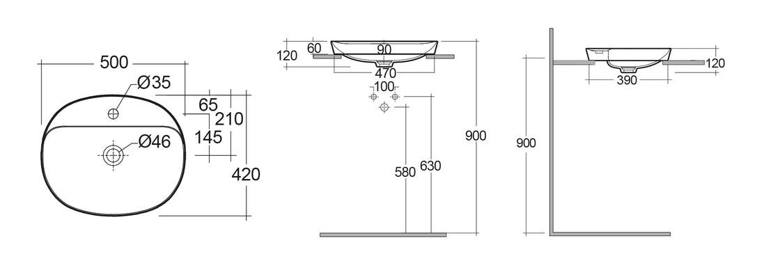 LAVABO AD INCASSO OVALE MONOFORO VARIANT 50 X 42 CM COD-CD:185-RNSOFD