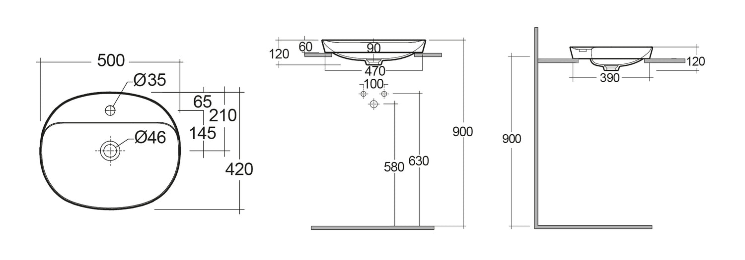 LAVABO AD INCASSO OVALE MONOFORO VARIANT 50 X 42 CM COD-CD:185-RNSOFD