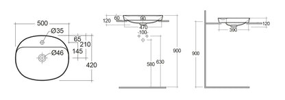 LAVABO AD INCASSO OVALE MONOFORO VARIANT 50 X 42 CM COD-CD:185-RNSOFD