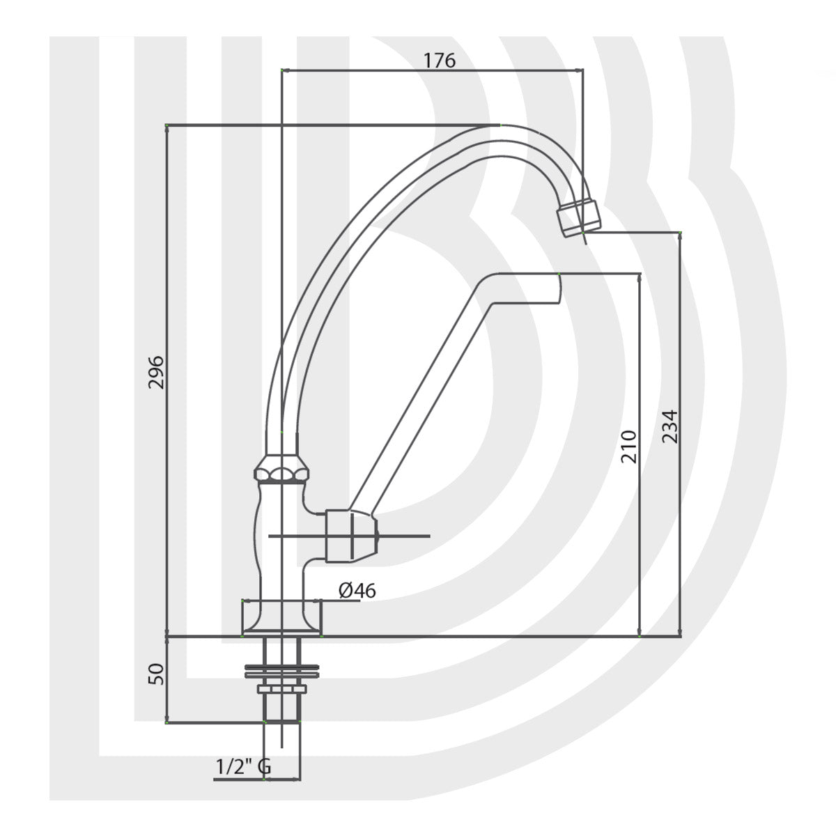 Column tap 1/2 swivel spout Jota ø 18-200 mm with sanitary lever COD: COLSUN7670LS 