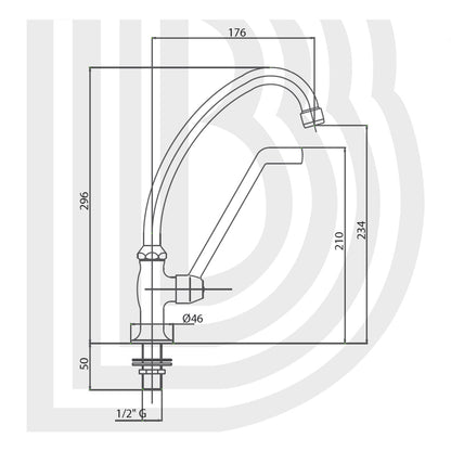 Column tap 1/2 swivel spout Jota ø 18-200 mm with sanitary lever COD: COLSUN7670LS 