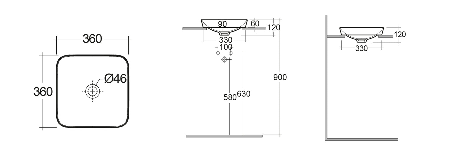 LAVABO DA INCASSO QUADRATO SENZA FORO VARIANT 36X36 CM COD-CD:185-RNSQD