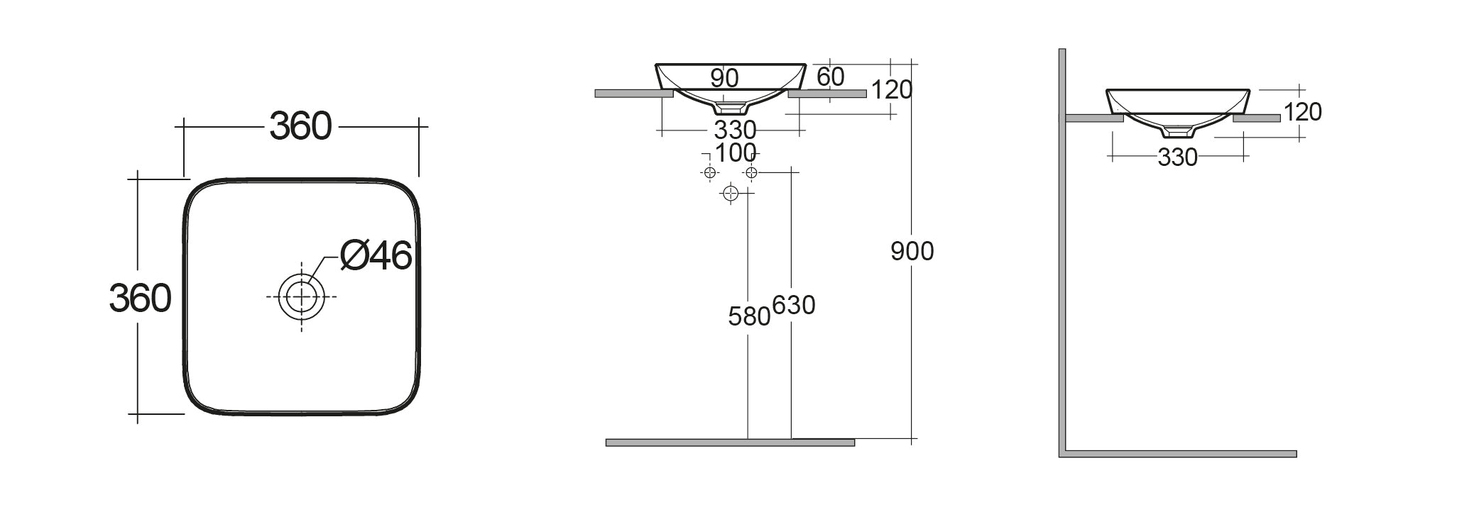 LAVABO DA INCASSO QUADRATO SENZA FORO VARIANT 36X36 CM COD-CD:185-RNSQD