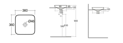 LAVABO DA INCASSO QUADRATO SENZA FORO VARIANT 36X36 CM COD-CD:185-RNSQD